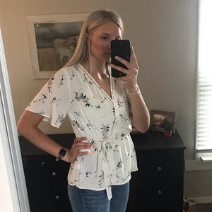 Wrap Blouse with Floral Details Size L